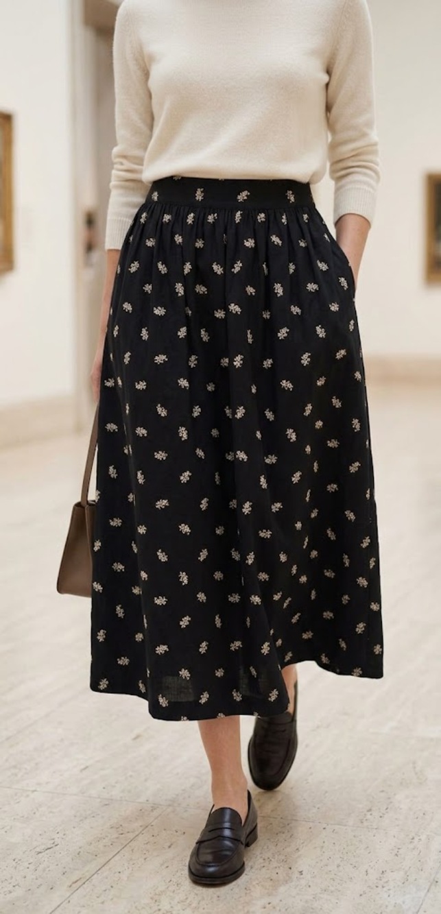 Hill House Krista Autumn Paisley Black Jacquard Faux Wrap Midi Skirt Pockets XL